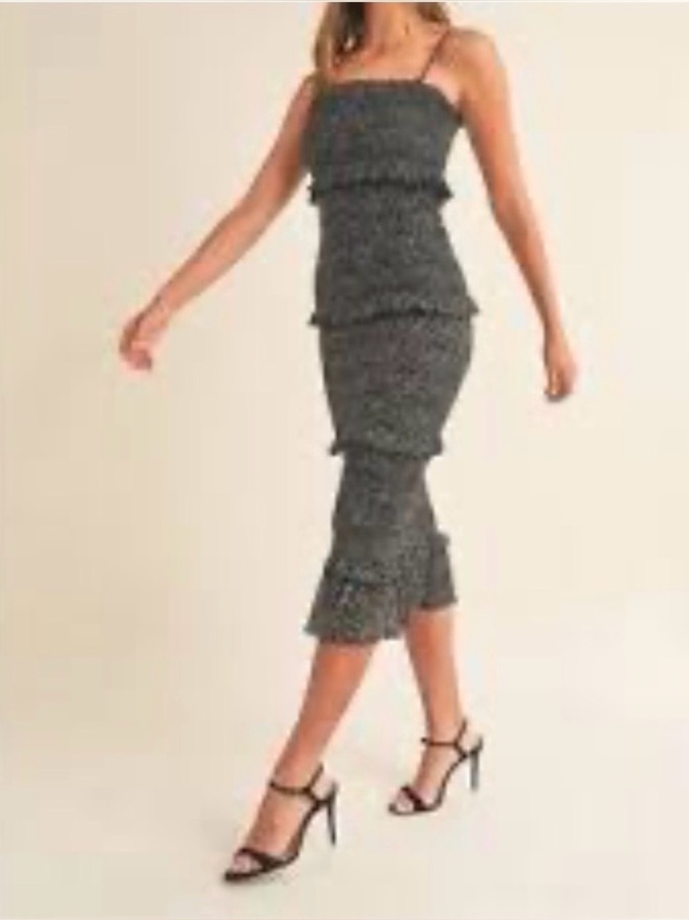 Anthropologie MARBLE Dark Floral Smocked Stretch Multi Tiered Midi Boho Dress M